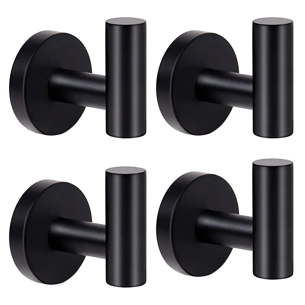 4Pcs Bathroom Towel Robe Wall Mounted Hook Stainless Steel Door Hanger Black