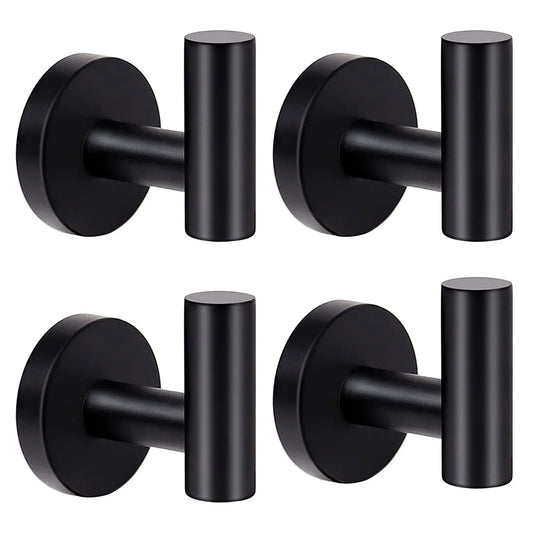 4Pcs Bathroom Towel Robe Wall Mounted Hook Stainless Steel Door Hanger Black