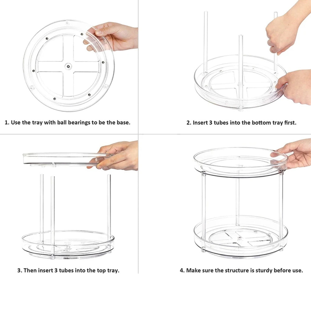 2 Tier Lazy Susan Turntable Spice Rack Organizer for Kitchen Storage Tray S