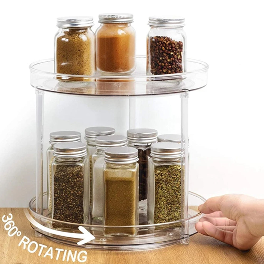 2 Tier Lazy Susan Turntable Spice Rack Organizer for Kitchen Storage Tray S
