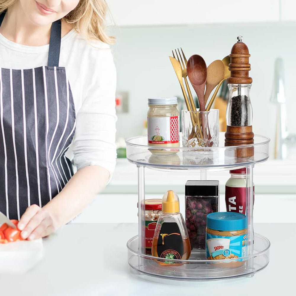 2 Tier Lazy Susan Turntable Spice Rack Organizer for Kitchen Storage Tray S