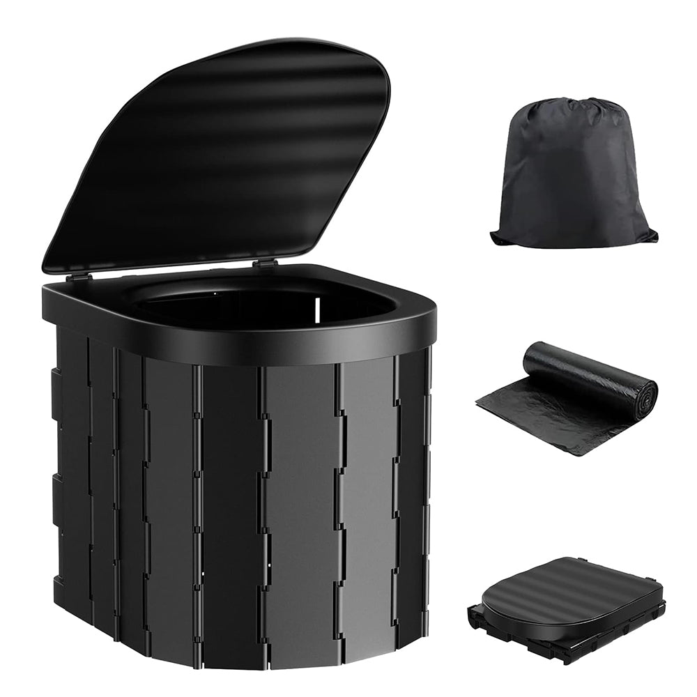 Portable Camping Folding Toilet for Adults with Lid Black