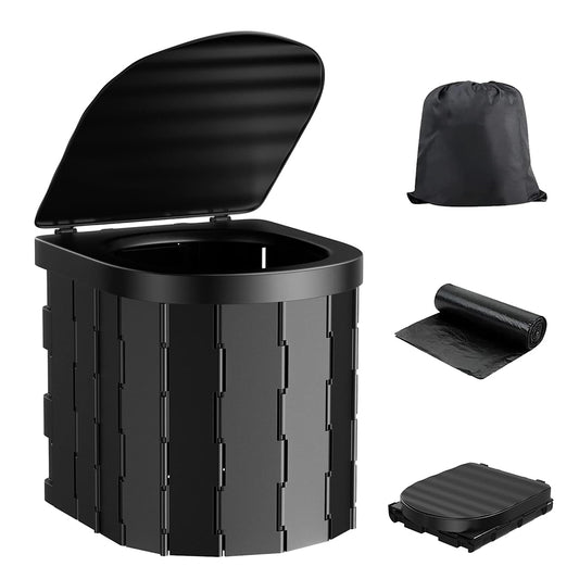 Portable Camping Folding Toilet for Adults with Lid Black