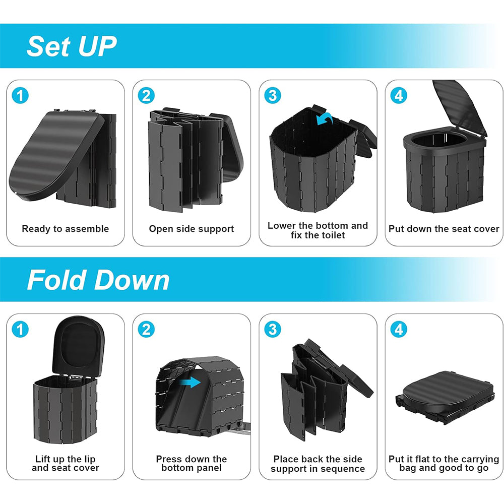 Portable Camping Folding Toilet for Adults with Lid Black