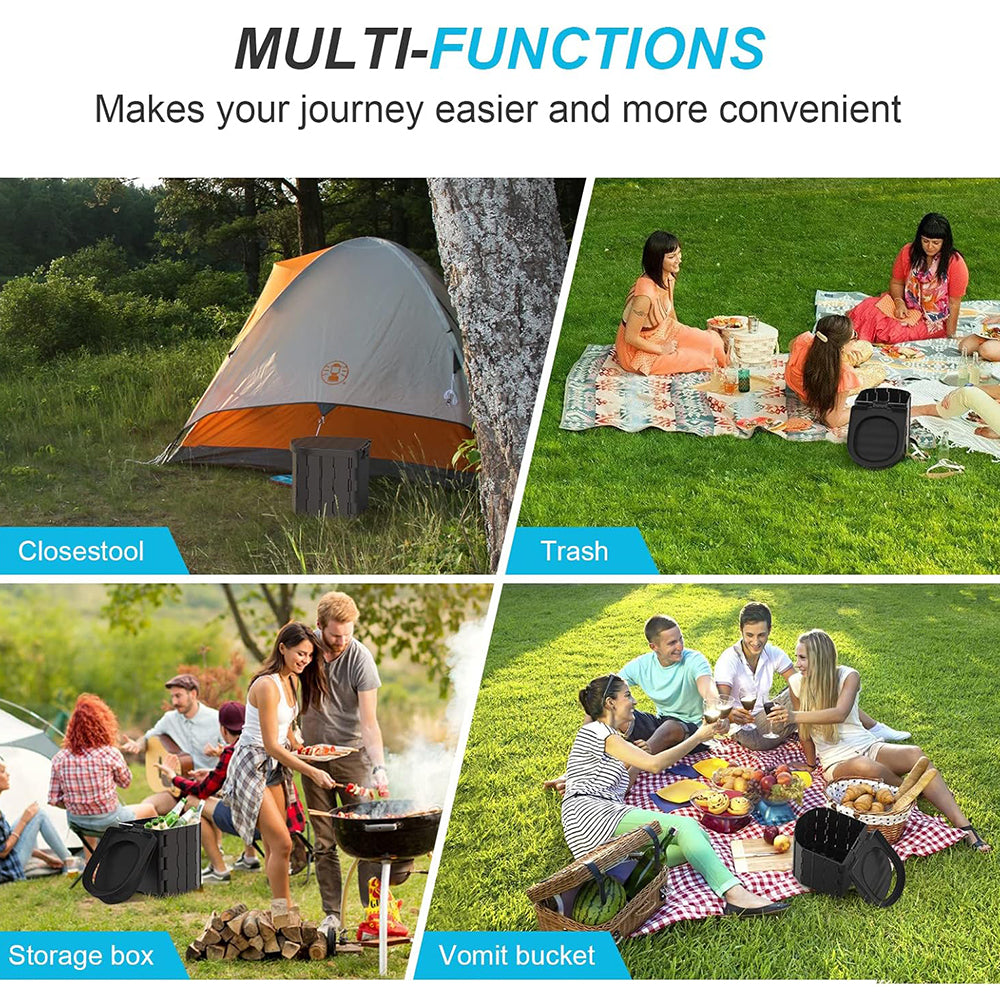 Portable Camping Folding Toilet for Adults with Lid Black