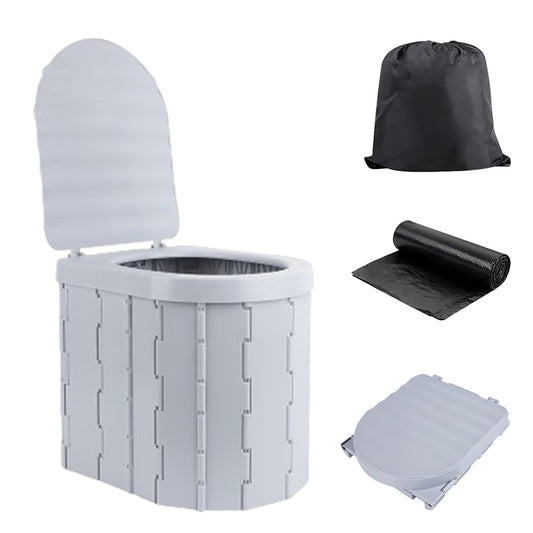 Portable Camping Folding Toilet for Adults with Lid Grey