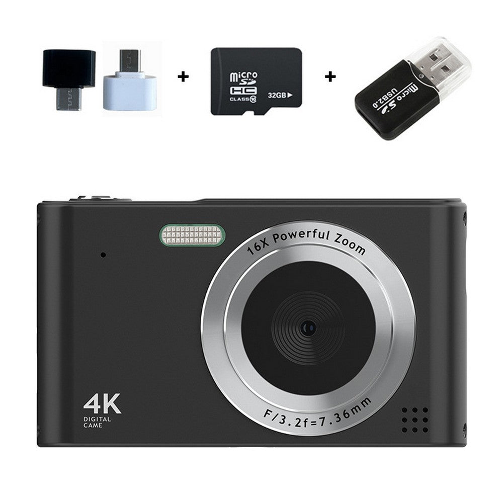 4K HD Digital Camera 16X Zoom 48MP Digital Camera with 32G SD Card Black