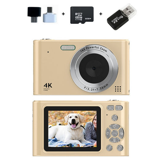 4K HD Digital Camera 16X Zoom 48MP Digital Camera with 32G SD Card Gold