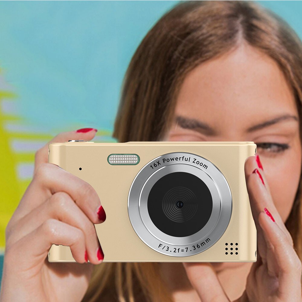 4K HD Digital Camera 16X Zoom 48MP Digital Camera with 32G SD Card Gold