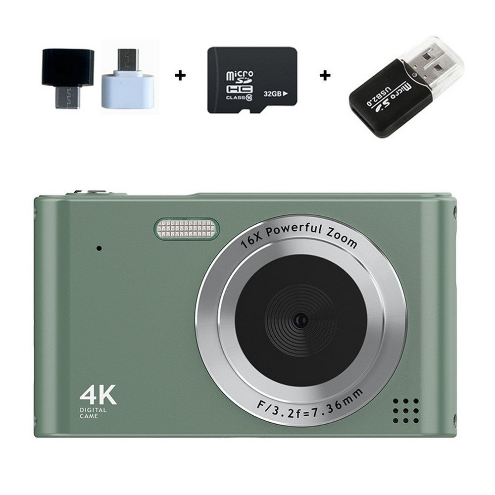 4K HD Digital Camera 16X Zoom 48MP Digital Camera with 32G SD Card Green