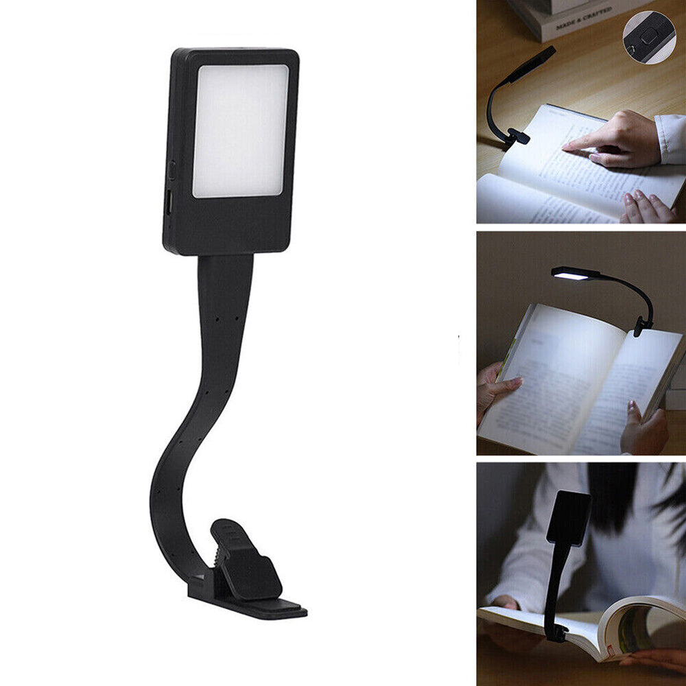 LED Reading Light USB Rechargeable Clip On Bed Desk Table Black