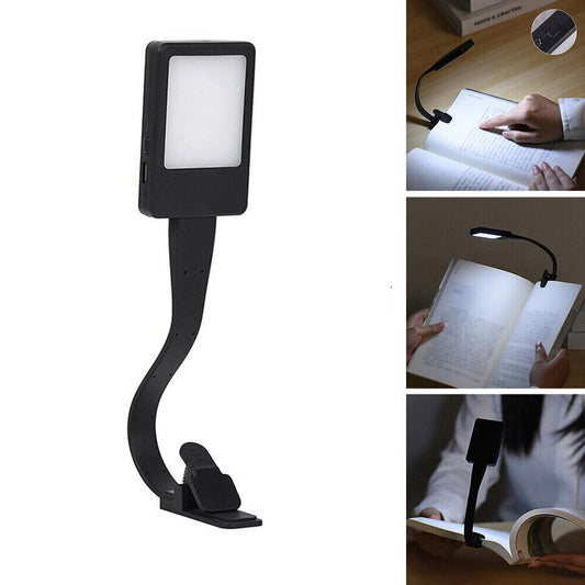LED Reading Light USB Rechargeable Clip On Bed Desk Table Black