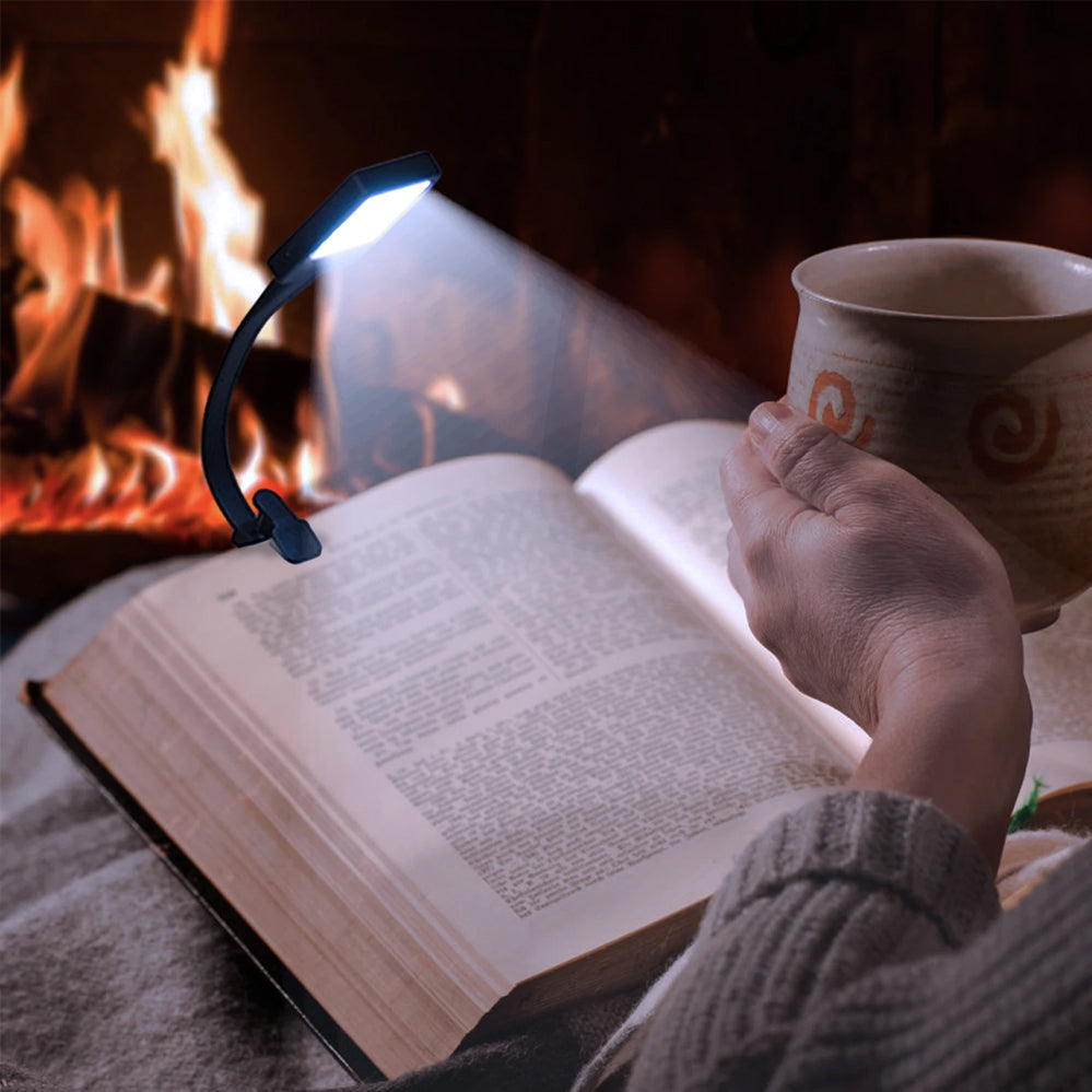 LED Reading Light USB Rechargeable Clip On Bed Desk Table Black