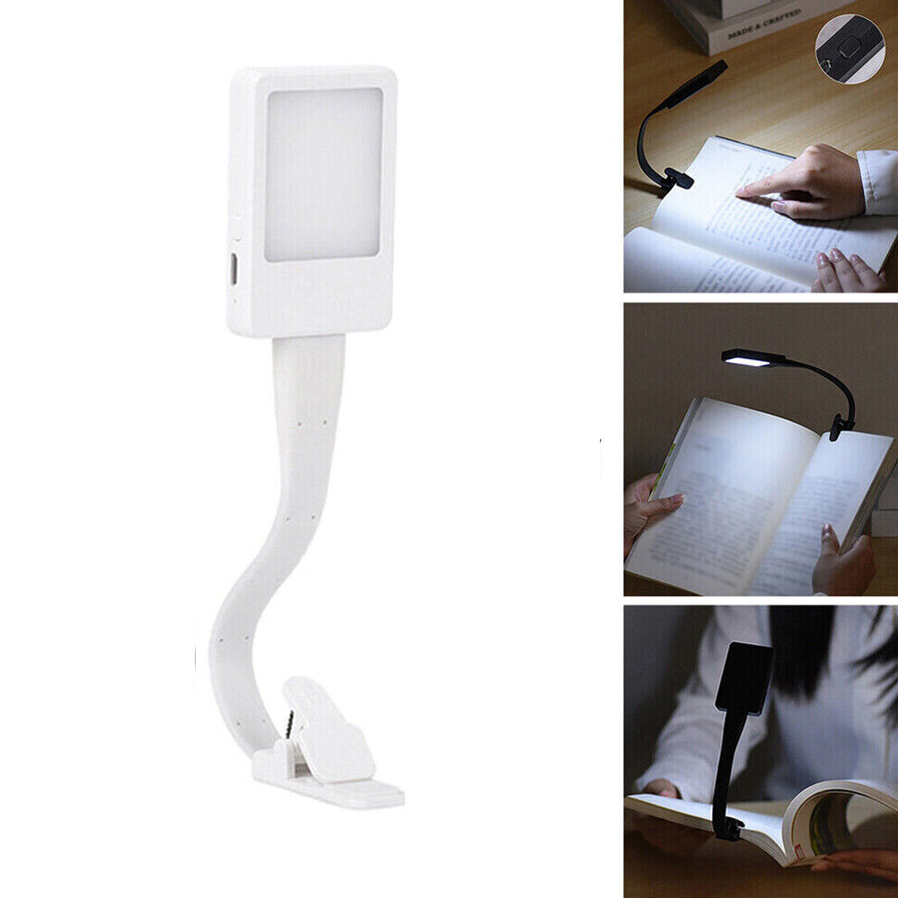LED Reading Light USB Rechargeable Clip On Bed Desk Table White