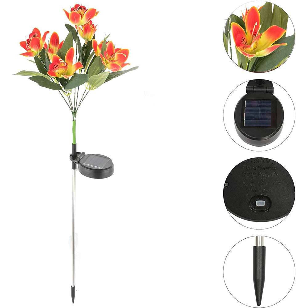 7 Head Solar Orchid Lamp Garden Water-resistant Flower Light Lamp Orange