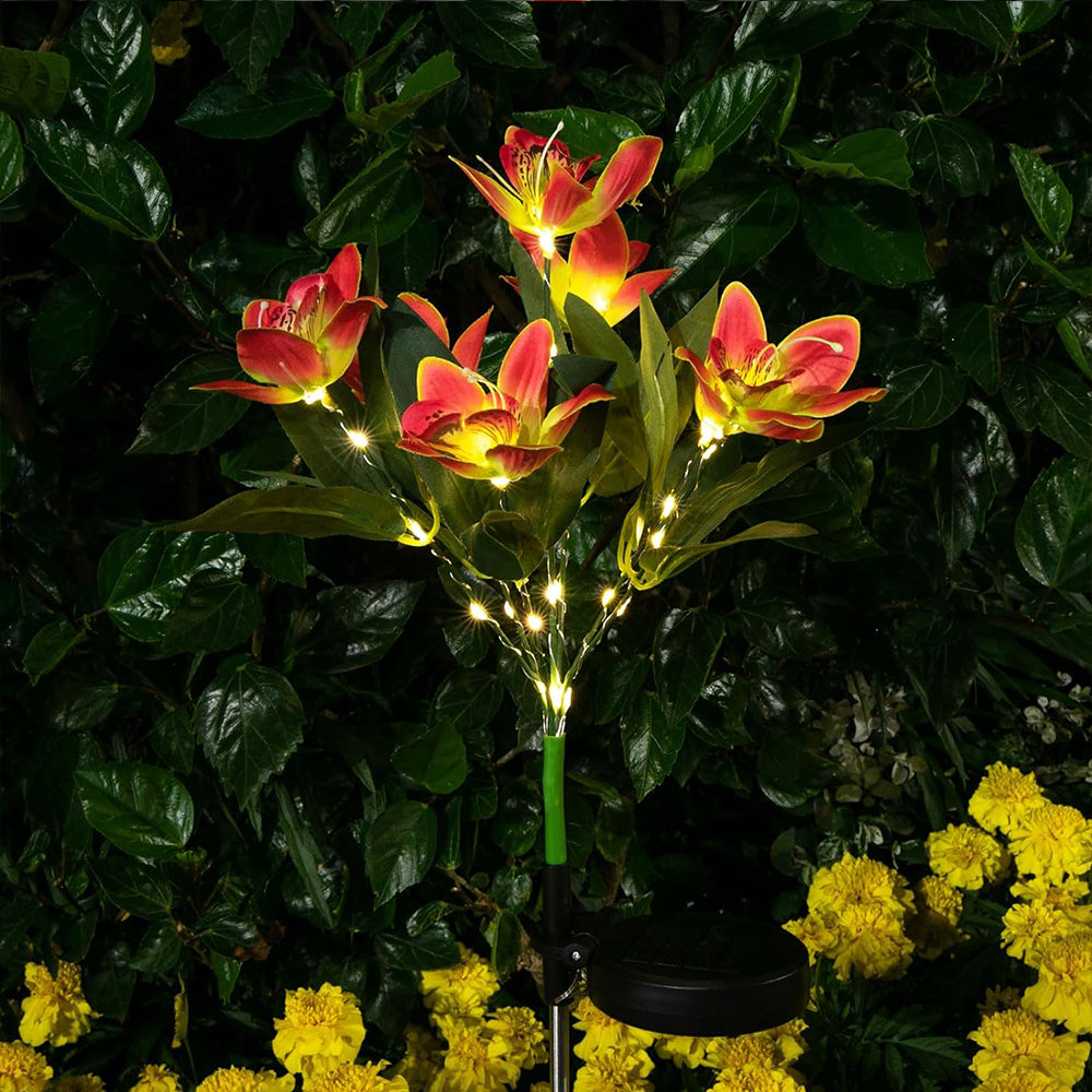 7 Head Solar Orchid Lamp Garden Water-resistant Flower Light Lamp Orange