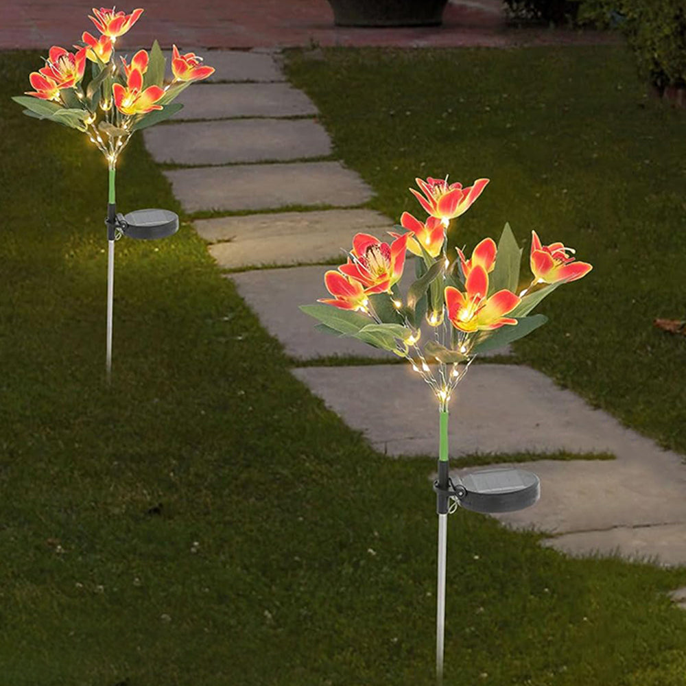 7 Head Solar Orchid Lamp Garden Water-resistant Flower Light Lamp Orange