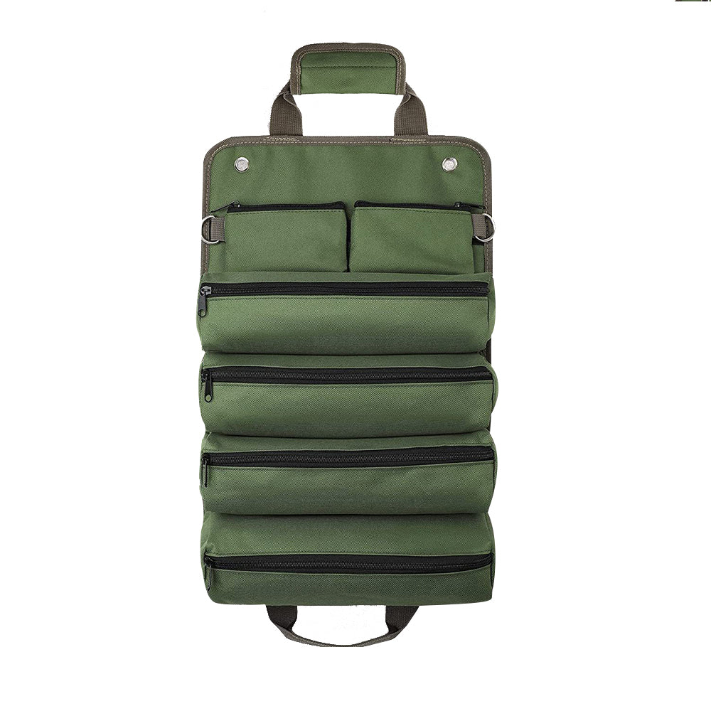 Hardware Tool Storage Bag Roll Up Tool Bag with Detachable Zipper Pouch Green