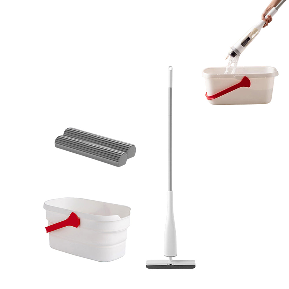 Self-Wringing Mop with 2 Replaceable Sponge Mop Heads 1 Collapsible Bucket