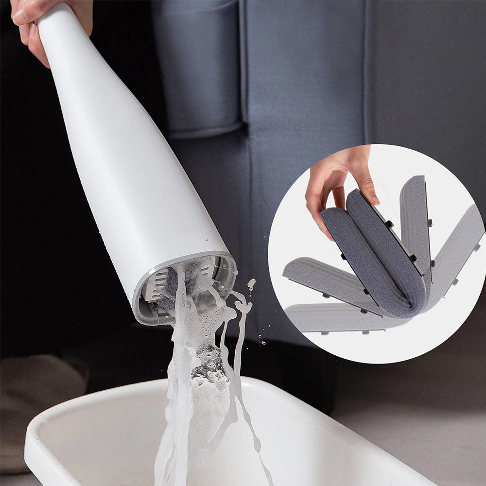 Self-Wringing Mop with 2 Replaceable Sponge Mop Heads 1 Collapsible Bucket