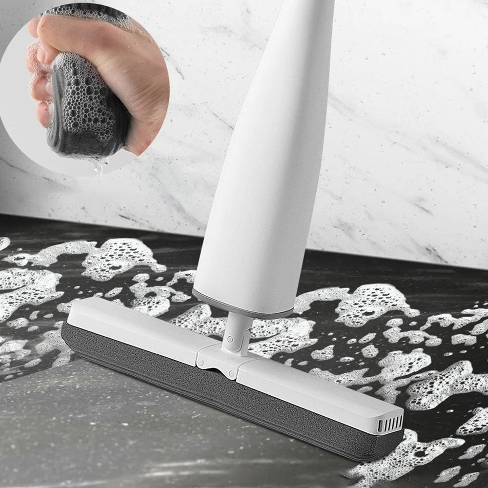 Self-Wringing Mop with 2 Replaceable Sponge Mop Heads 1 Collapsible Bucket