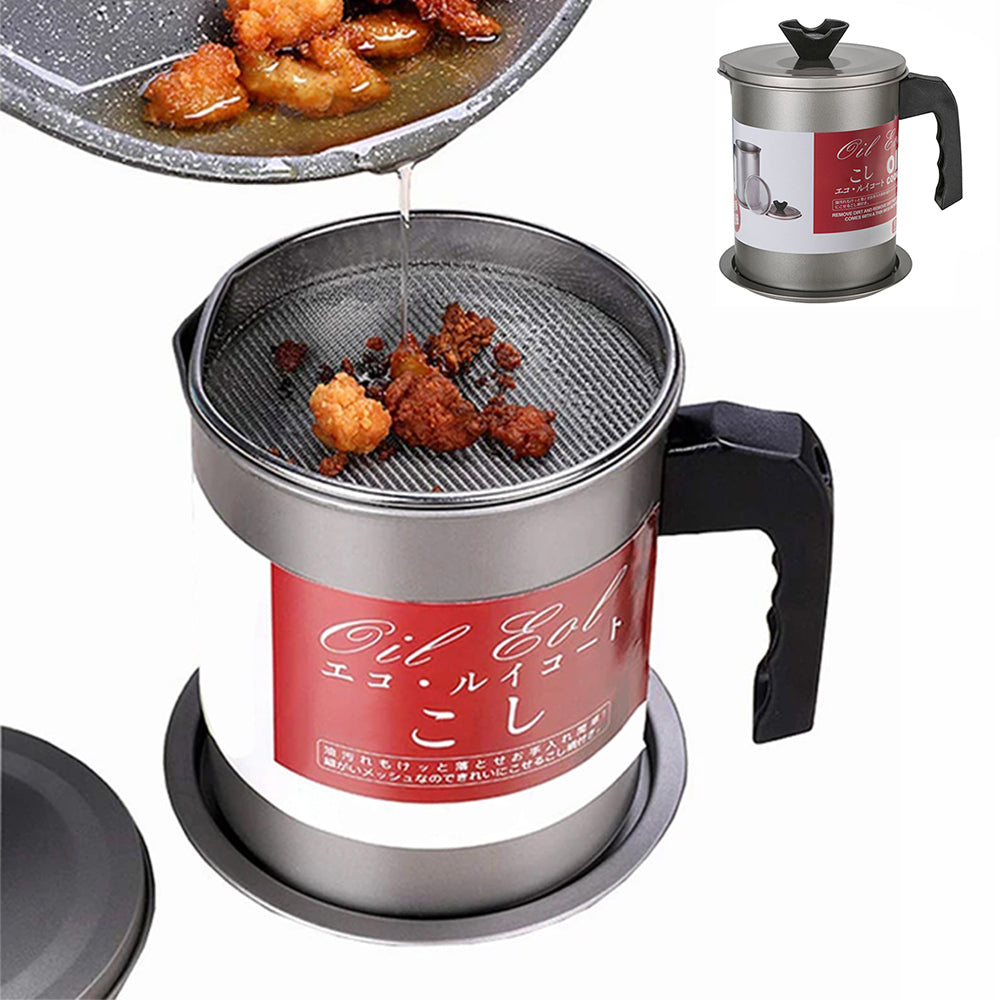 1.7L Stainless Steel Bacon Grease Oil Container Keeper Storage Can with Strainer
