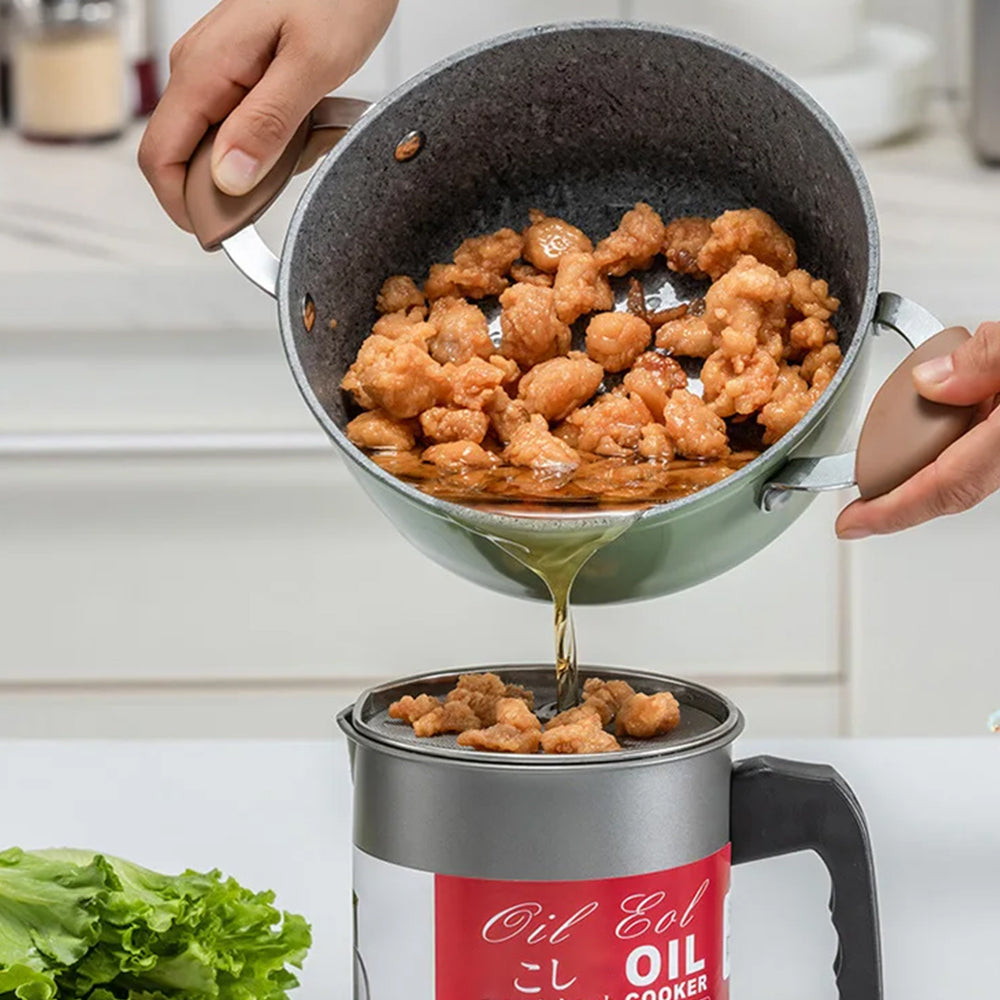 1.7L Stainless Steel Bacon Grease Oil Container Keeper Storage Can with Strainer