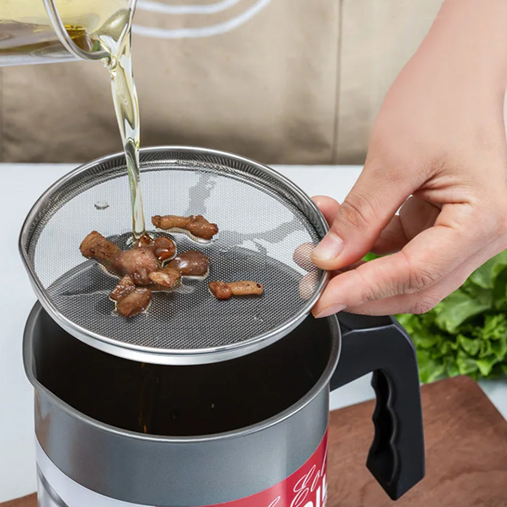 1.7L Stainless Steel Bacon Grease Oil Container Keeper Storage Can with Strainer