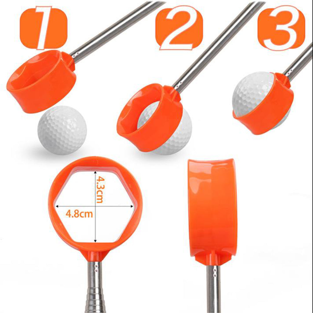 Golf Ball Retriever 10 Section Telescopic Stainless Steel Hexagonal Orange