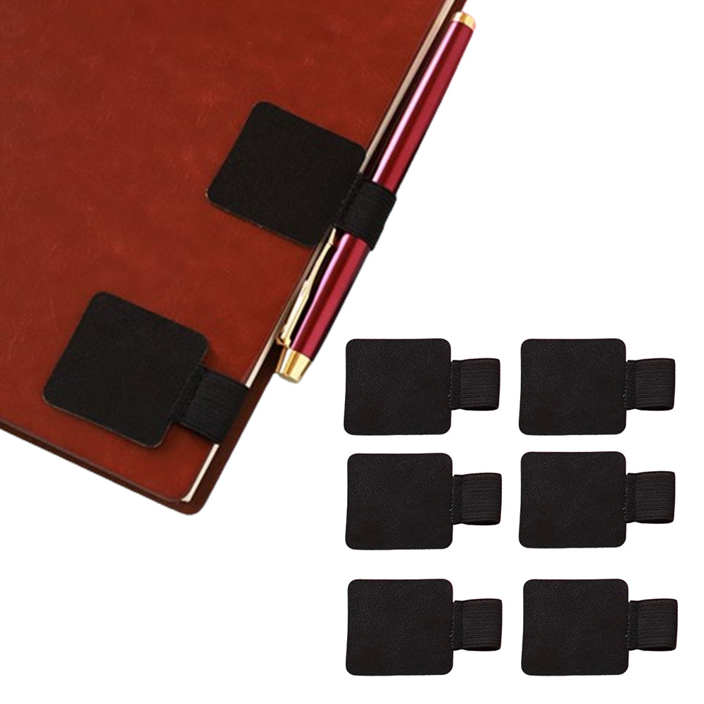6Pcs Self-Adhesive Pen Clip Elastic Loop for Notebooks Black