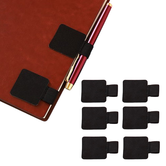 6Pcs Self-Adhesive Pen Clip Elastic Loop for Notebooks Black
