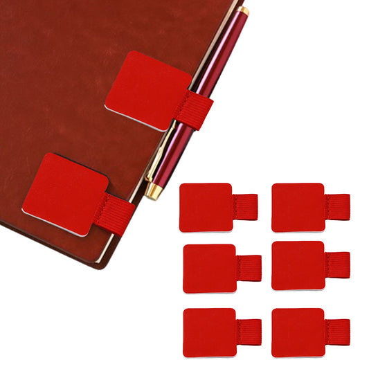 6Pcs Self-Adhesive Pen Clip Elastic Loop for Notebooks Red