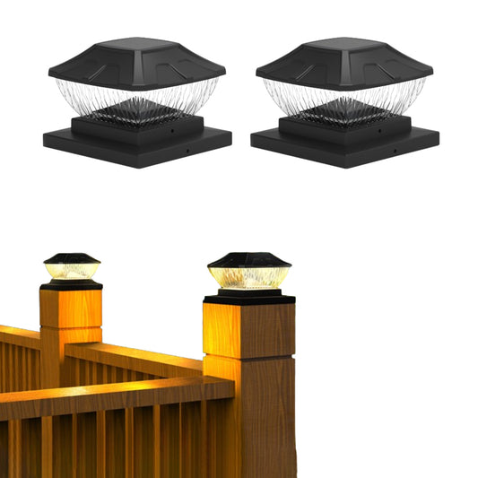 2Pcs 8LED 2 Modes Solar Powered Deck Fence Cap Lights Black