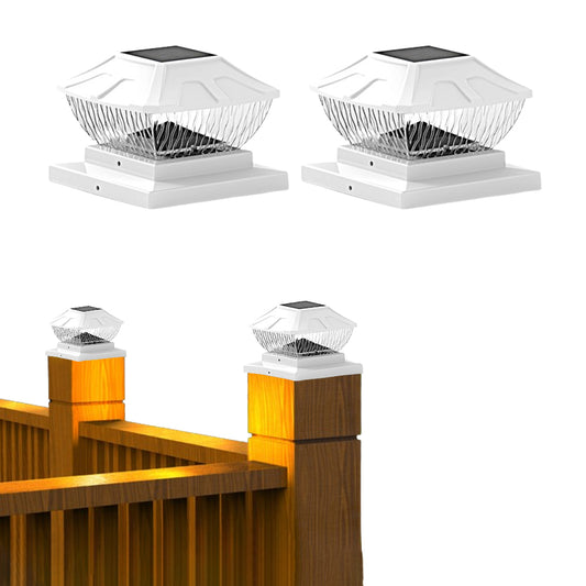 2Pcs 8LED 2 Modes Solar Powered Deck Fence Cap Lights White