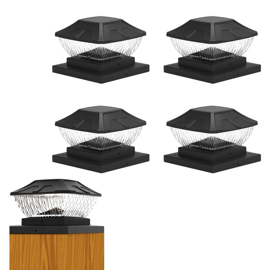 4Pcs 8LED 2 Modes Solar Powered Deck Fence Cap Lights Black