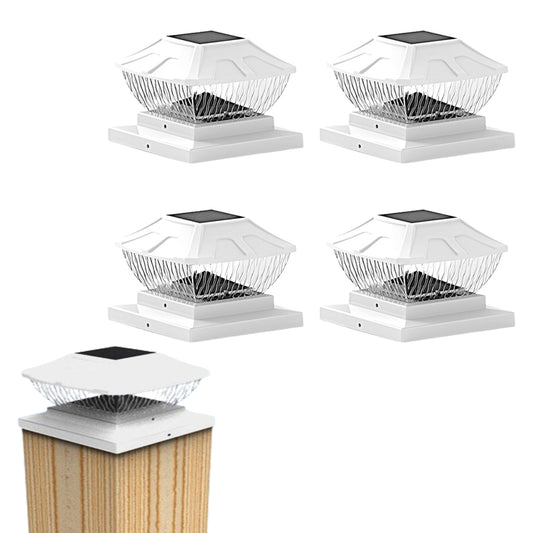 4Pcs 8LED 2 Modes Solar Powered Deck Fence Cap Lights White