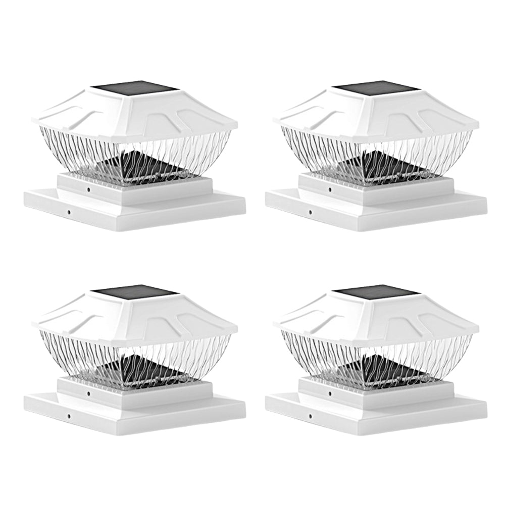 4Pcs 8LED 2 Modes Solar Powered Deck Fence Cap Lights White