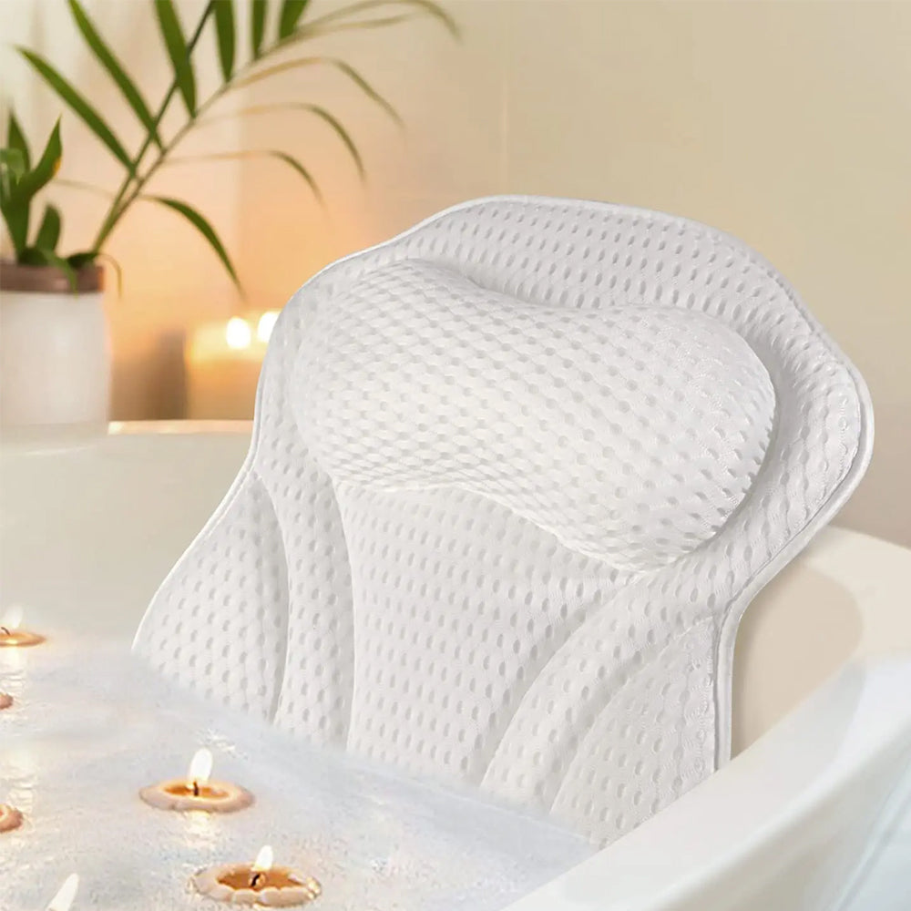 4D Mesh Bath Pillows for Tub Neck and Back Support White