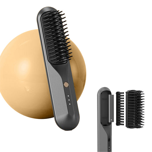 Portable Cordless Hair Straightener Brush Negative Ion Heating Black