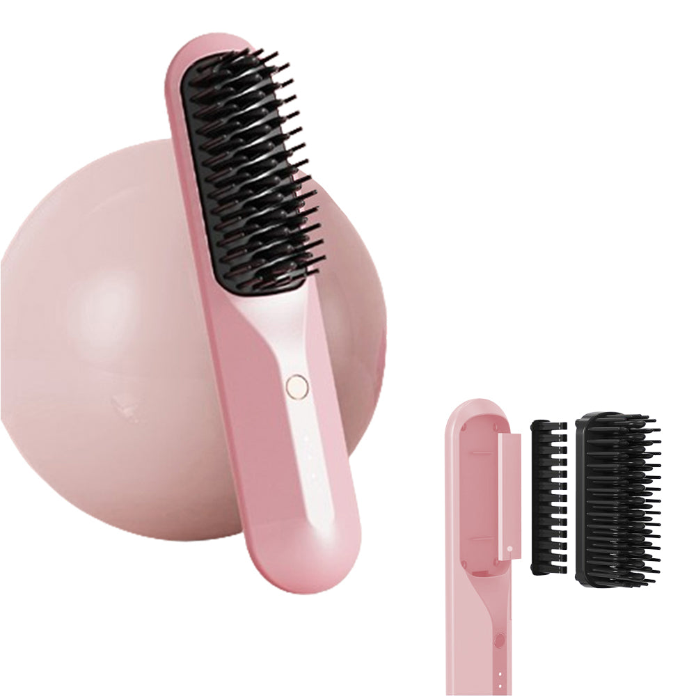 Portable Cordless Hair Straightener Brush Negative Ion Heating Pink