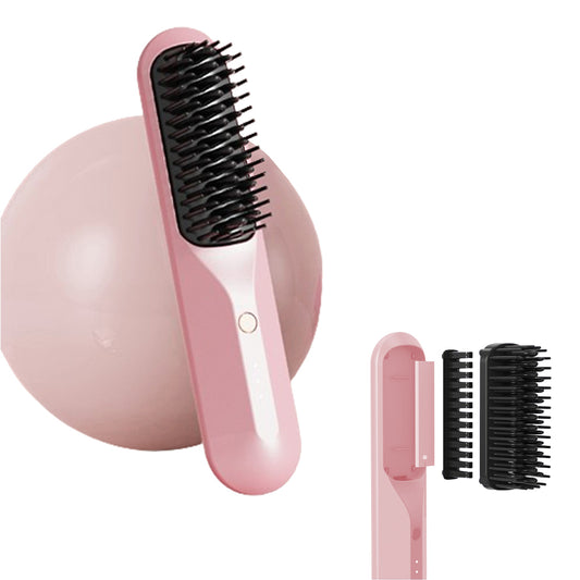 Portable Cordless Hair Straightener Brush Negative Ion Heating Pink