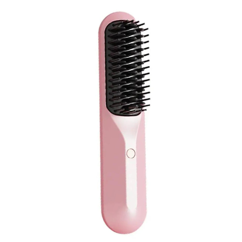 Portable Cordless Hair Straightener Brush Negative Ion Heating Pink