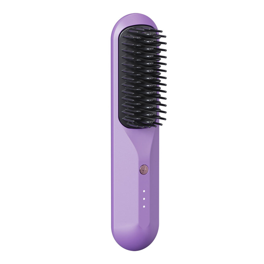 Portable Cordless Hair Straightener Brush Negative Ion Heating Purple