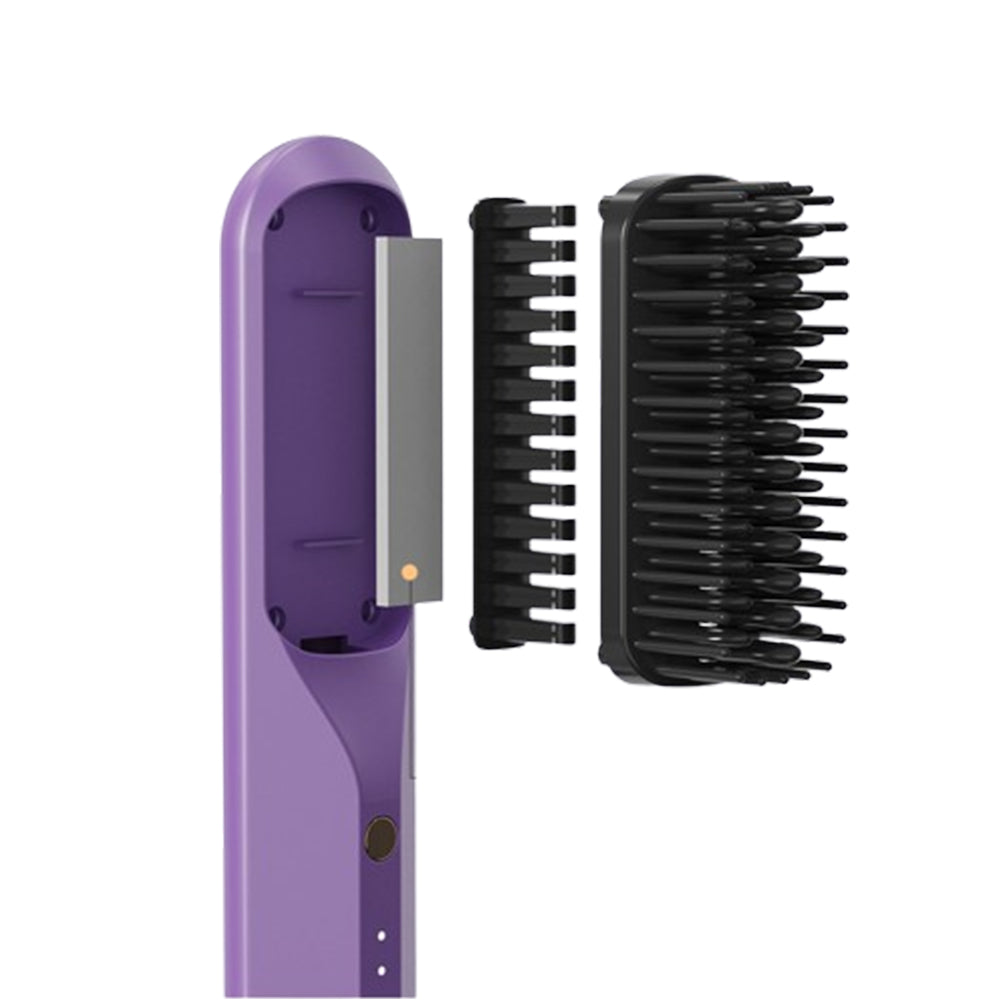Portable Cordless Hair Straightener Brush Negative Ion Heating Purple