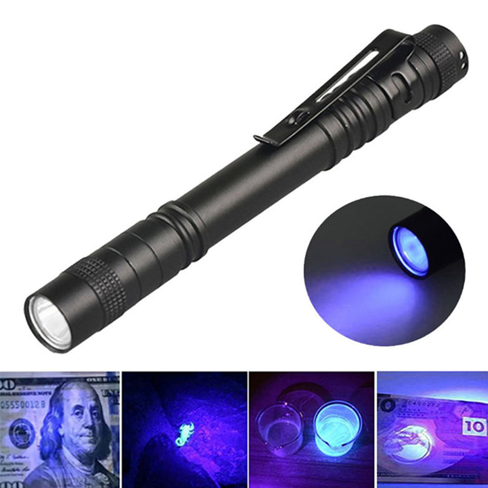 LED Pen Flashlight Clip Mini Light Pocket Portable Purple Light