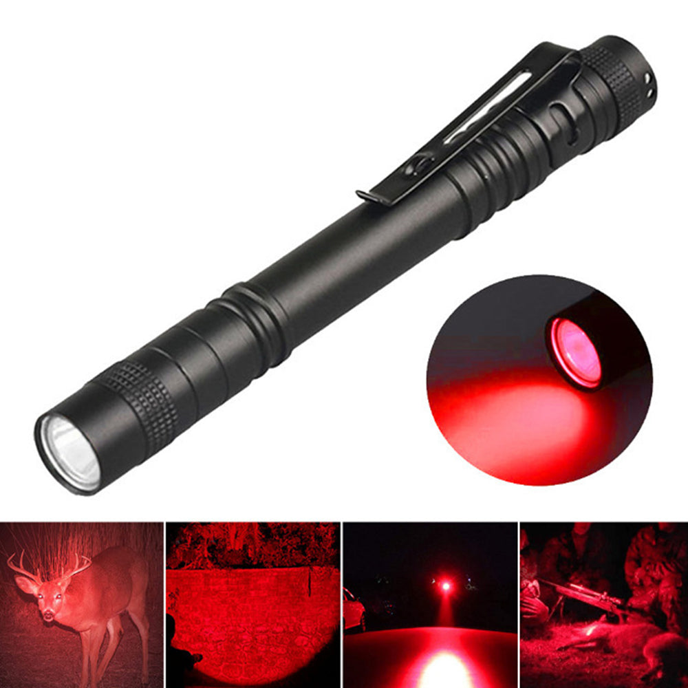 LED Pen Flashlight Clip Mini Light Pocket Portable Red Light