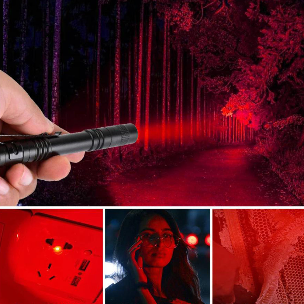 LED Pen Flashlight Clip Mini Light Pocket Portable Red Light