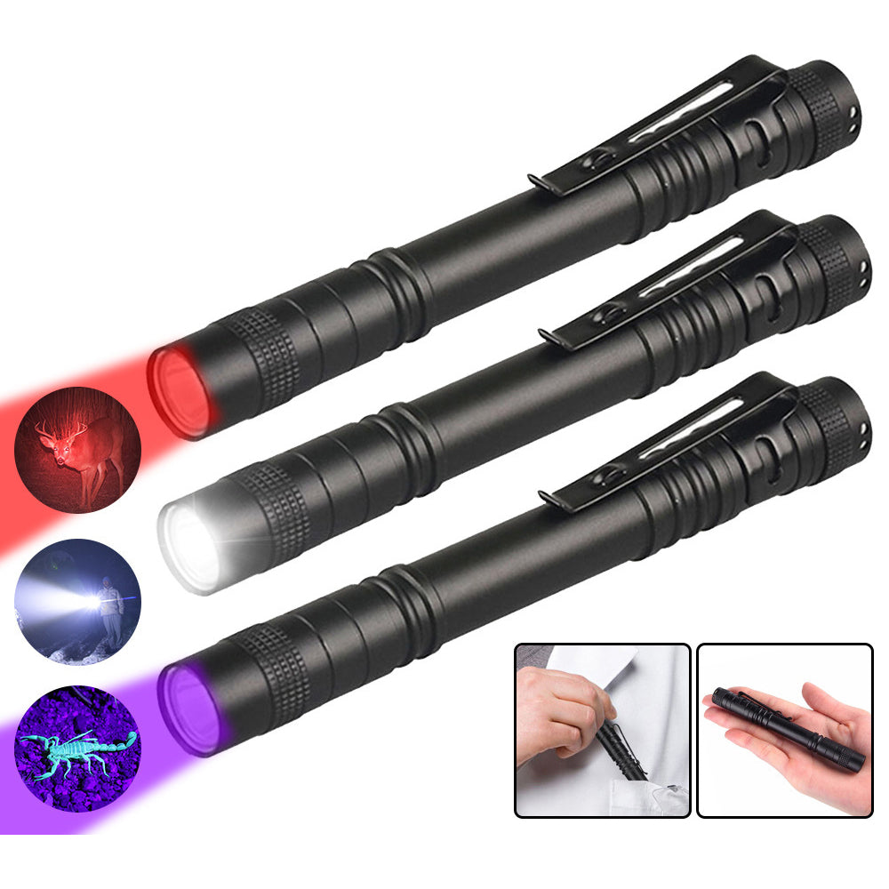 LED Pen Flashlight Clip Mini Light Pocket Portable White Light