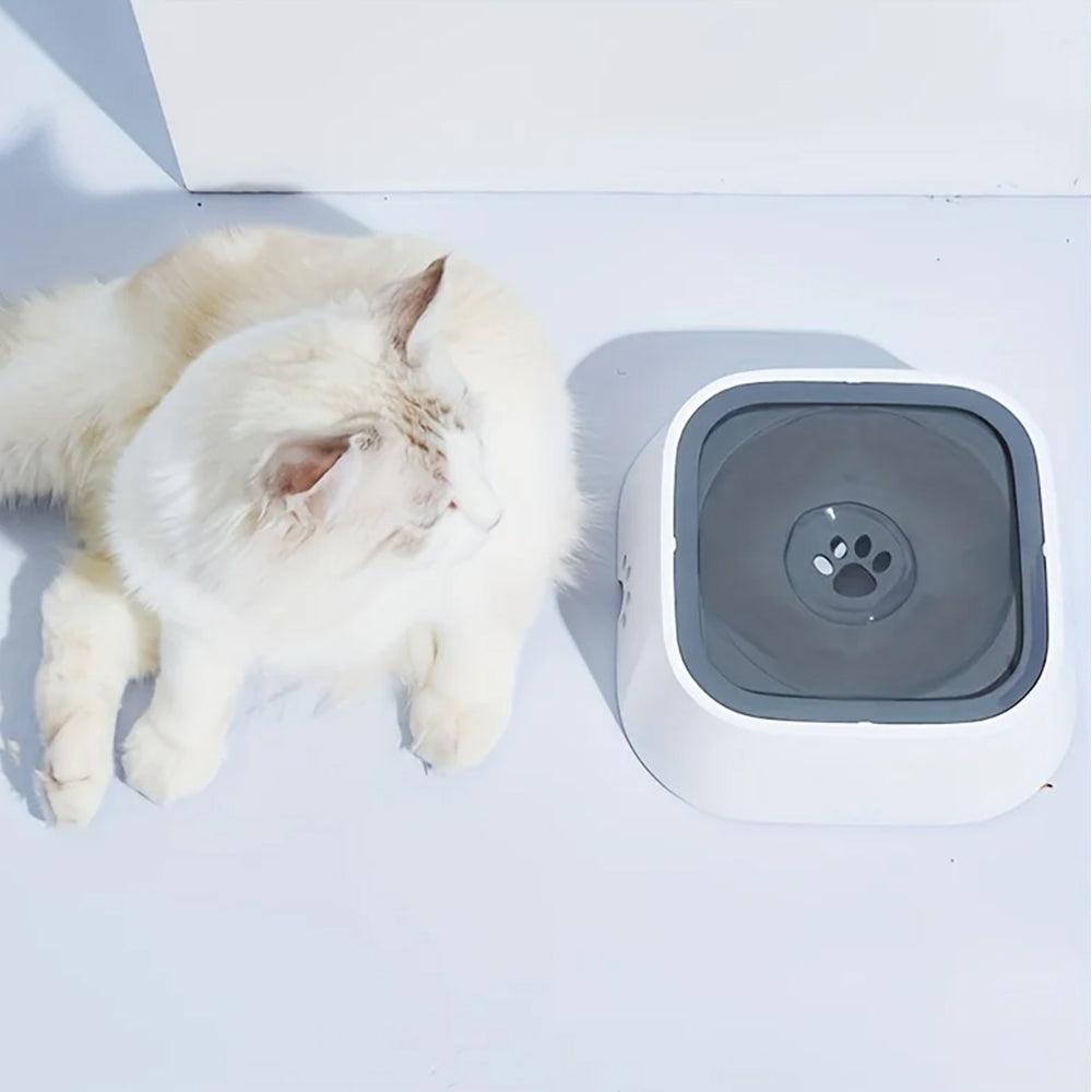 1.5L Pet Dog Cat Water Bowl No-Spill Slow Feeder Grey