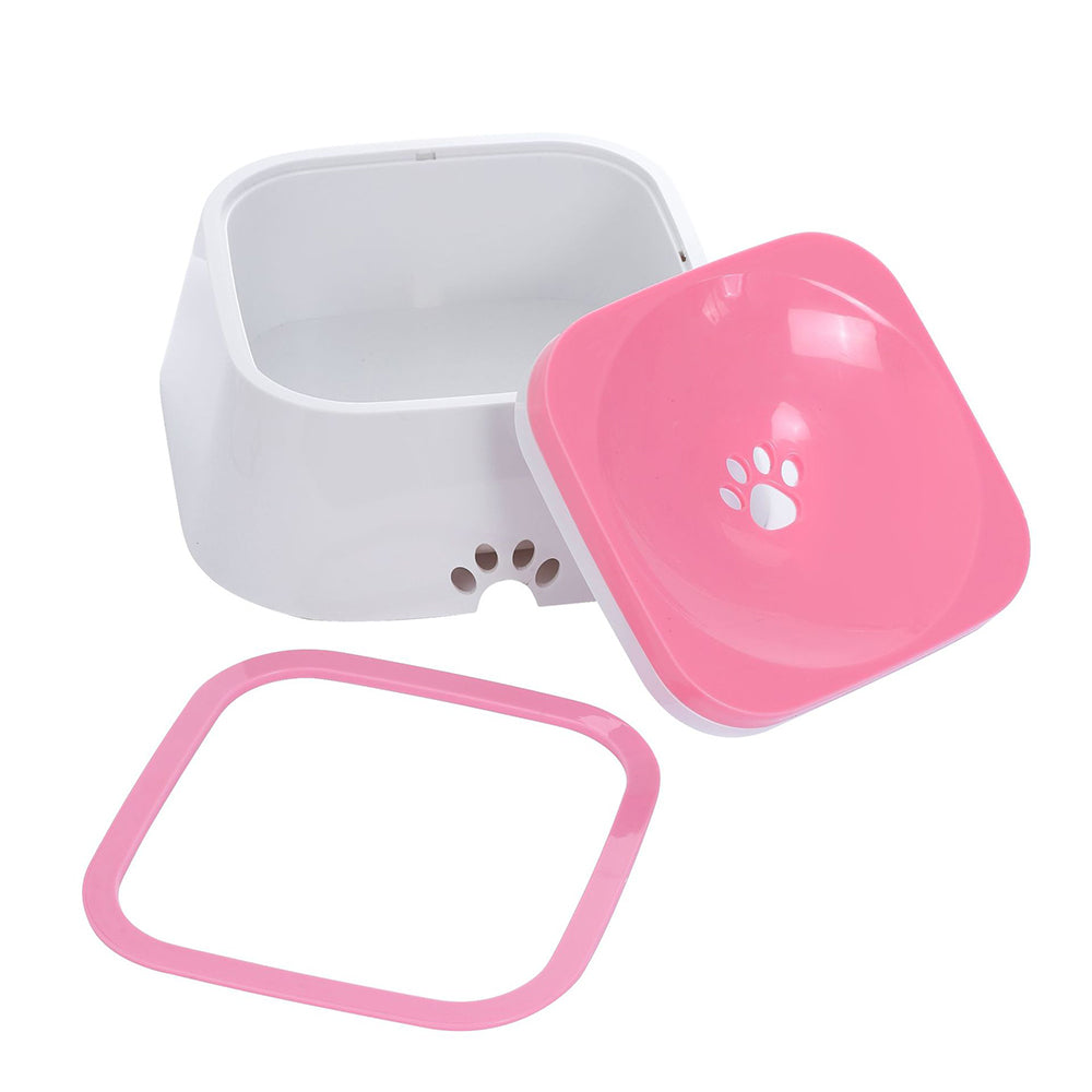 1.5L Pet Dog Cat Water Bowl No-Spill Slow Feeder Pink